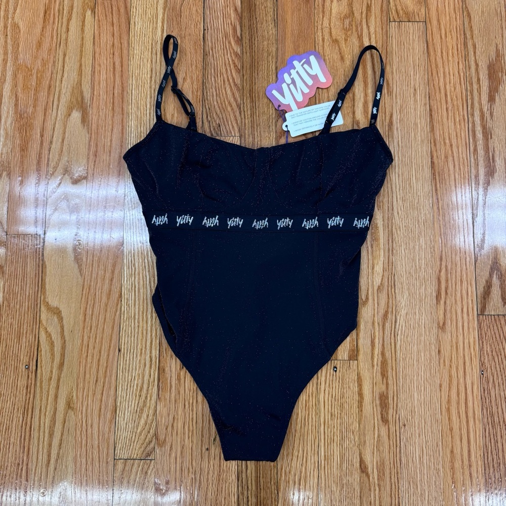 YITTY Black Shimmered Demi Cup Thong Bodysuit Lizzo NWT Size Medium